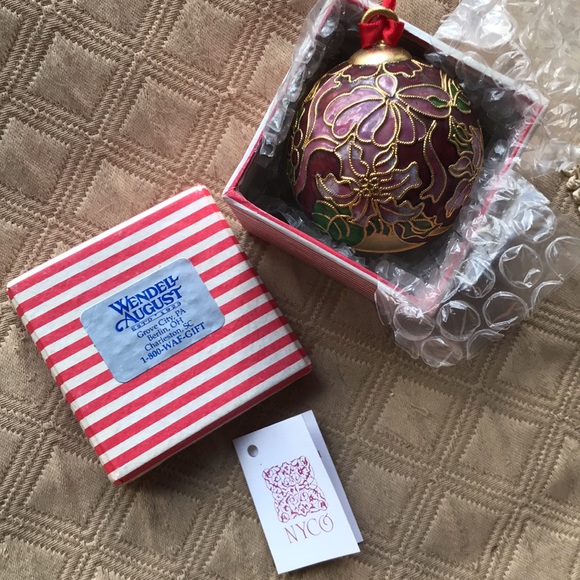 Wendell August Cloisonné Enameled 2” Ball Poinsettia Christmas Ornament - Picture 10 of 10